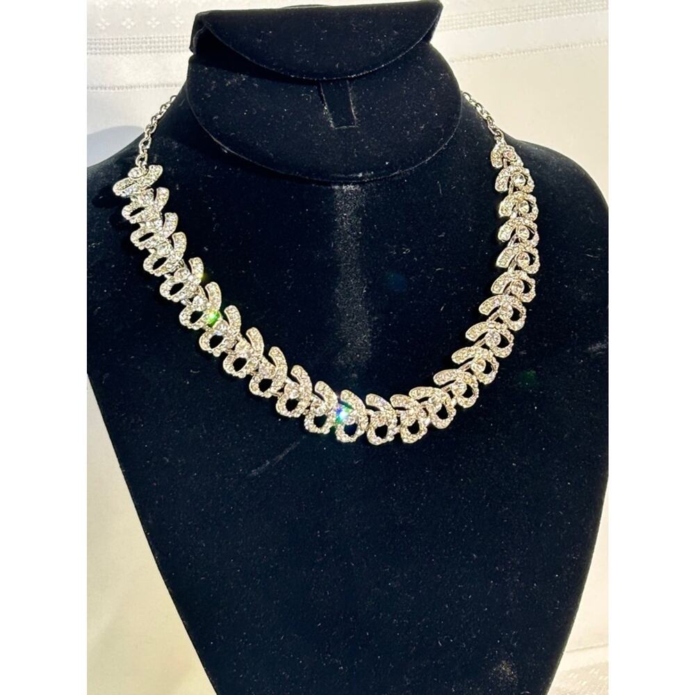 Silver Crystal Statement Necklace - Wedding Prom Iced Out Jewelry